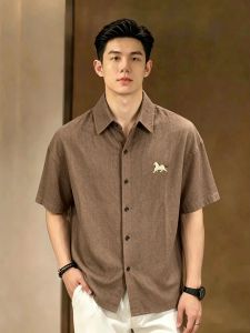 OUMULONG | Áo Sơ Mi Tay Ngắn Thêu Gai Nhẹ Nhàng và Mát Mẻ Phong Cách Retro Thông Gió