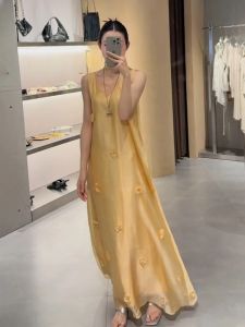 QFN | Elegant Fashionable Yellow Sleeveless Dress French Style