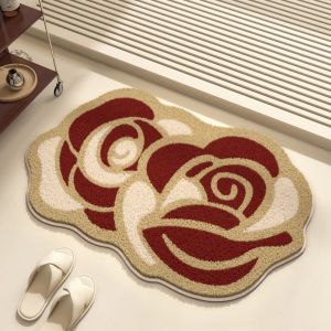 VIKAMA American Vintage Rose Rug Thảm Mềm Mại Thấm Hút Chống Trượt Hình Dạng Không Đều Cho Lối Vào Phòng Tắm Trang Trí Nhà Cửa Chống Phai Màu Có Thể Giặt Bằng Máy