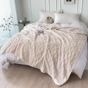 1PC Chăn Lông Cừu San Hô Nhẹ Một Lớp Đa Năng Chất Liệu Polyester Dùng Làm Ga Trải Giường Ghế Sofa Ngủ Trưa - Họa Tiết Hình Học