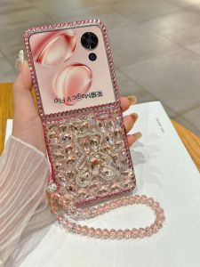 เคสโทรศัพท์แบบพับได้พร้อมเพชร ป้องกันการตกหล่น ดีไซน์หรูหรา ดีไซน์สร้างสรรค์ สำหรับ Honor MagicVFlip Huawei NovaFlip Xiaomi MixFlip Samsung ZFlip6 MotoRazr50