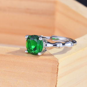 Emerald Green Round Brilliant Cut Diamond Ring Silver 4 Prong Promise Wedding Rings for Women Girls