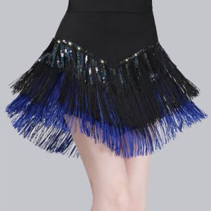Latin Adult Female Tassel Half Length Short Skirt Three Step Stepping On Cha Cha Dance Costume Sequined Performance