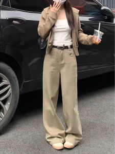 High Waist Wide Leg Fleece Lined Straight Cut Vintage Denim Jeans for Women Extra Long Loose Drapey Autumn Winter Trousers