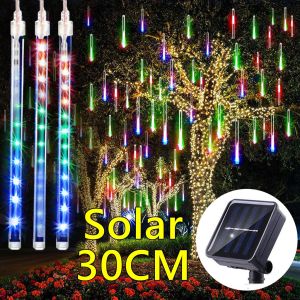 【COD】Original solar christmas light 30cm 8 Tubes Meteor Shower Rain Fairy Light Outdoor Garden light Holiday Wedding Party led strip lights christmas lights decorations Christmas Tree Decor Curtain Light Outdoor Waterproof xmas lights christmas decor