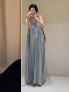 Karrar betsey | French Blue Sleeveless Cami Maxi Dress for Summer Beach Vacation
