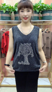 Áo Ba Lỗ Ren Thời Trang Không Đường May Hình Cây Phong Báu Áo Ba Lỗ Mùa Hè Cho Phụ Nữ Trung Niên Áo Ba Lỗ Cổ Tròn Rộng Rãi