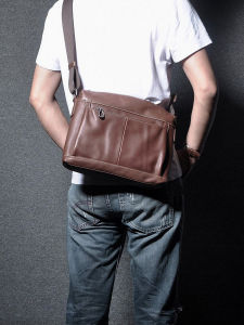 Mens Soft Cowhide Leather Crossbody Bag Casual Genuine Top Layer Simple Convenient Daily Single Shoulder Small Retro Bag