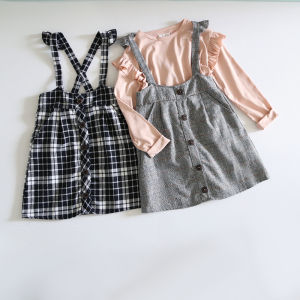 Japan fashion Girls Suspender Skirt Thin Woolen Plaid Suspender Skirt Spring and Autumn Skirts Childrens Breasted Short dress Dress Double Purpose