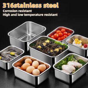 5PCS 316 Stainless Steel Refrigerator Food Fresh-keeping Box Fruit Bento Meat Airtight Storage Box Kitchen Storage Container Food Storage Student Lunch Box
