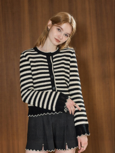 Áo Cardigan Knit Sọc Phong Cách Cổ Điển Với Tay Loe