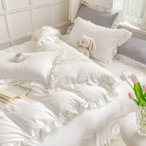 Soft Pure White Lace Bedding Set Dormitory Three-Piece Sheet Set Four-Piece Cotton Duvet Cover Sheet Set Comfortable Washed Fabric