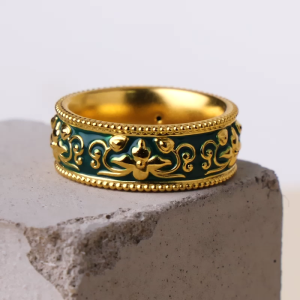 Chow Sang Sang 周生生 999 24K Gold Cultural Blessings ethnic elements ring for Women (Size: 15 Diameter 17.3cm) 95631R