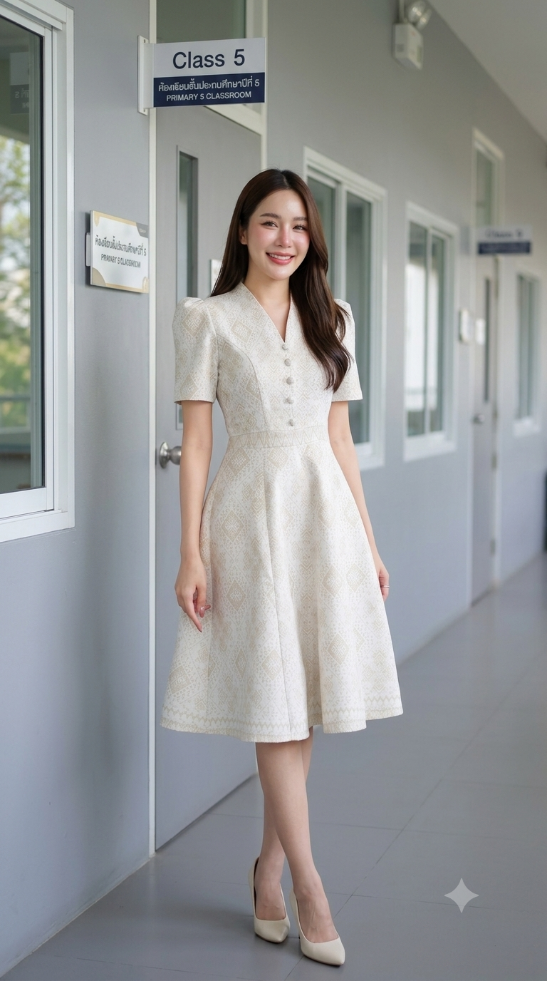 ชุดเดรสผ้าฝ้ายทอไทยทรงเอ ดีไซน์ทันสมัย ผ้าเนื้อแน่น ใส่สวยทุกงาน มุมมองที่ 7
