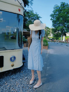 French Vintage Silk Dress Holiday Wrap Slim One-Piece Tea Break Dress  A-Line Dress Short Sleeve High Waist Wrap Bodycon