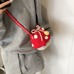 Online Influencer Cute Mushroom Small Bag Kids Wool Woven Finished Crochet Crossbody Girl Shoulder Coin Purse Backpack