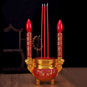 Electric Buddha Altar Candlestick LED Incense Burner Long Burning Lamp Plastic Material for Home Decoration Candle Holders