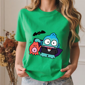 Sanrio | Hangyodon Spooky Vampire Print Casual Soft Cotton Summer Fashion T Shirt for Women Comfortable Daily Wear Summer Top