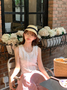 White Ruffle Trim Halter Vest Womens Summer New Design Elegant Chic Korean Style Sleeveless Short Top Sweet And Spicy Style