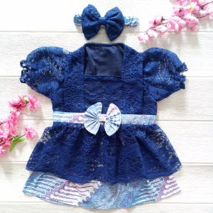 Setelan Kebaya Anak Bayi 2 Tahun Kutubaru Encim Adat Jawa Brukat Batik Navy Free Bando