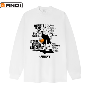 AND1 Classic Streetball Basketball Long Sleeve T-Shirt round Neck American Style Breathable Pure Cotton Youth Fashion T-Shirt