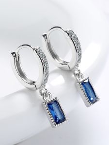 Luxurious Silver Earrings for Women Blue Zircon Pure Silver Post Backings Fashionable Trendy Geometric Design Jewelry Accessories