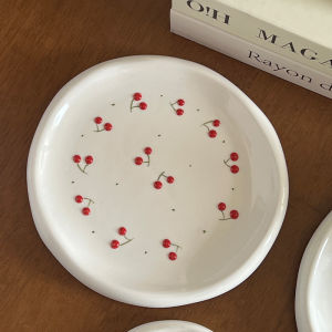 Hand-Painted Ceramic Coffee Cup with Plate 3D Cherry Blueberry Afternoon Tea Cup Dish Nordic Style Handmade Mark Cup Meal Plate Rice Bowl