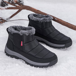 Comfortable Winter Fleece Lined Mens Snow Boots Warm Wool Anti-slip Wide Fit Elderly Walking Shoes Large Size Casual Short Tube