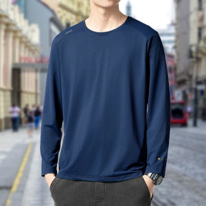 Ice Silk Long Sleeve T-Shirt Mens Summer Thin Cool Quick Dry Outdoor Air Conditioning Base Shirt Loose Fit Fashion Urban Style