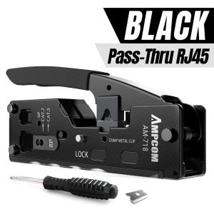 AMPCOM EZ-Type RJ45 Network Crimper - Crimp/Cut LAN CAT8/7/6A/6/5E (STP/UTP/With Tail Clip) & RJ11/12 TEL Modular Cable (AM-718)