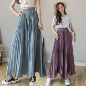 Mùa Hè Mới Cao Vòng Eo Ống Rộng Quần Nữ Vải Voan Xếp Ly Váy Đi Biển Rộng Rãi Quần Tây Draping Thanh Lịch Phong Cách Hàn Quốc