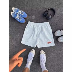 Quần Short Thể Thao Mùa Hè Bằng Vải Lụa Băng Mỏng Thêu Họa Tiết Tre Cho Nam Quần Tập Luyện Nhanh Khô Dài Đến Đầu Gối Bốn Mảnh