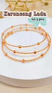 Cute Jewelry Gelang Dewasa Gelang Keroncong Jedar 3pcs Perhiasan Wanita 18k GL 240
