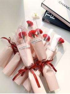 Teachers Day Gift Red Pen Sunflower Bouquet Knitted Rose Carnation Soap Flower Practical Small Sunflower for Female Teacher