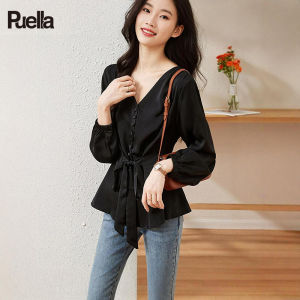 puella | Elegant Bow Long Sleeve Fitted Waist Shirt