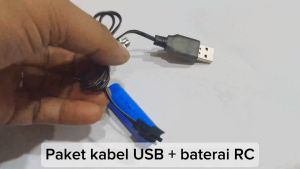 Paket Kabel USB + Baterai RC / Baterai Mainan Anak 1X 14500 3000mAh 37V SOKET HITAM