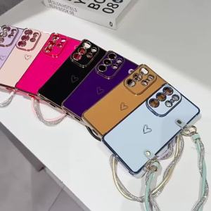 Luxury Lanyard Love Heart Phone Case For Samsung S25 S26 Ultra S24 S23 FE S22 S21 Plus A57 A56 A55 A54 A53 A52 A17 A16 A15 Cover