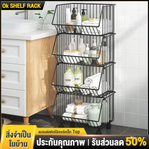 ชั้นวาง OKK ในห้องครัว วเป็นโครงเหล็ก การฉีด 2บรรทัด พร้อมล้อเลื่อน เก็บผัก ผลไม้ การเลือก 2แบบ ล้อ/ไม่ล้อ