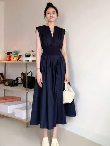 Elegant V-Neck Sleeveless Drawstring Waist Dress Womens Summer 2026 New French Design Slimming Long Vest Dress