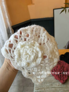 Mũ Len Dệt Kim Hoa Móc Khóa Phong Cách Nhật Bản Mũ Quanh Đầu Cho Nữ Mùa Xuân Mùa Thu Mũ Len Mỏng Kiểu Hàn Quốc Hoa Hồng Mũ Len