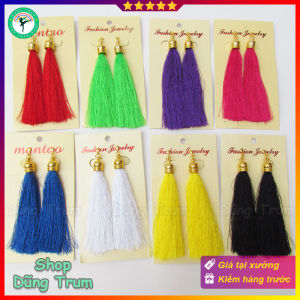 Bông tai tua rua dài 10cm kẹp tai không cần lỗ