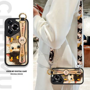Cute Cat Design Huawei Pura80 Phone Case Silicone Strap Crossbody Neck Strap Womens New Model Protective Cover Anti-Fall