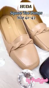 Prettyfeet HUDA Kasut Perempuan Bertutup Plus Size - Women Square Toe Shoes - Size 41  to 47 (Ready Stock)