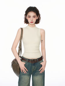 Áo Len Dệt Kim Cổ Cao Kiểu Mỹ Không Tay Mùa Hè Áo Ba Lỗ Không Tay Gợi Cảm Áo Khoác Ngoài Cho Nữ