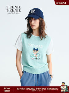 TeenieWeenie Cute Style Short Sleeve Knitted Sweater Fashionable Patchwork Design Autumn New Arrival Womens Cotton Sweatshirt