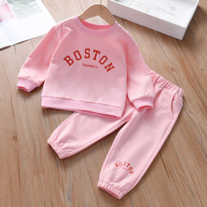 Spring Autumn Pure Cotton Childrens Casual Sportswear Long Sleeve Two-Piece Set Baby Girl Clothes Comfortable Breathable