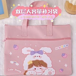 Cute Childrens Handbag Cartoon School Bag Briefcase For Kids Large Capacity File Bag Student Tuition Bag Book Bag with Zipper