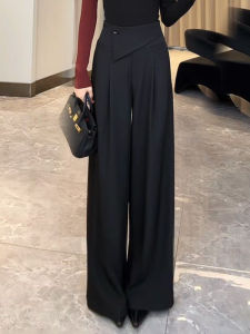 Quần Ống Rộng Màu Đen Thời Trang Thường Ngày Cho Nữ 2025 Quần Ống Đứng Cạp Cao Ôm Sát Cơ Thể Quần Dài Polyester