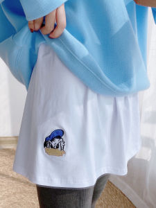 กระโปรงสีขาวผ้าฝ้ายแท้กระโปรงตัวในม่านลมชายบานใส่ทับในกระโปรงคลุมก้นแมทช์ง่ายสำหรับผู้หญิงขอบสีขาว