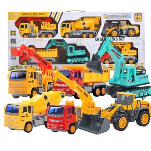6 in 1 Kids Builder Construction Vehicle Car Toys Excavator Bulldozer Cement Mixer Truck Large Gift Set